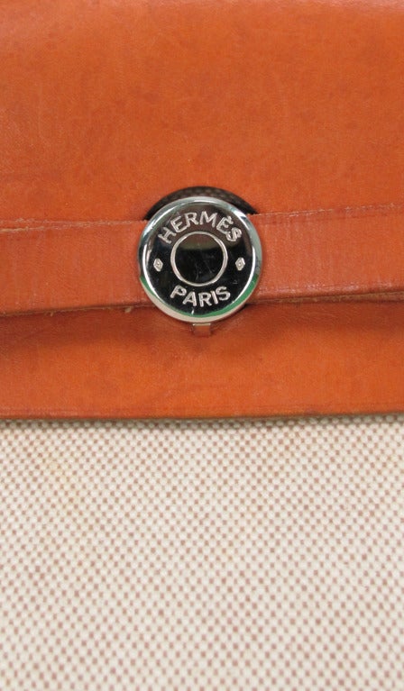 Hermes Herbag Cognac and Beige Toile H Canvas 2 in 1 Bag