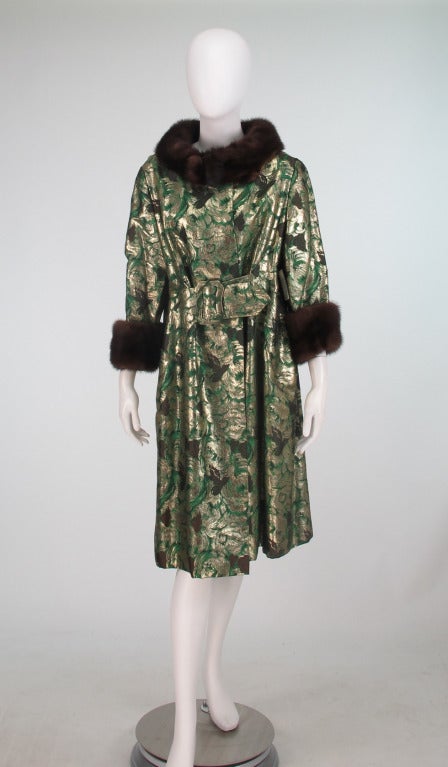 1950s Fernanda Gattinoni Rome mink trimmed metallic brocade coat