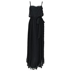 Adele Simpson black chiffon pleated maxi dress