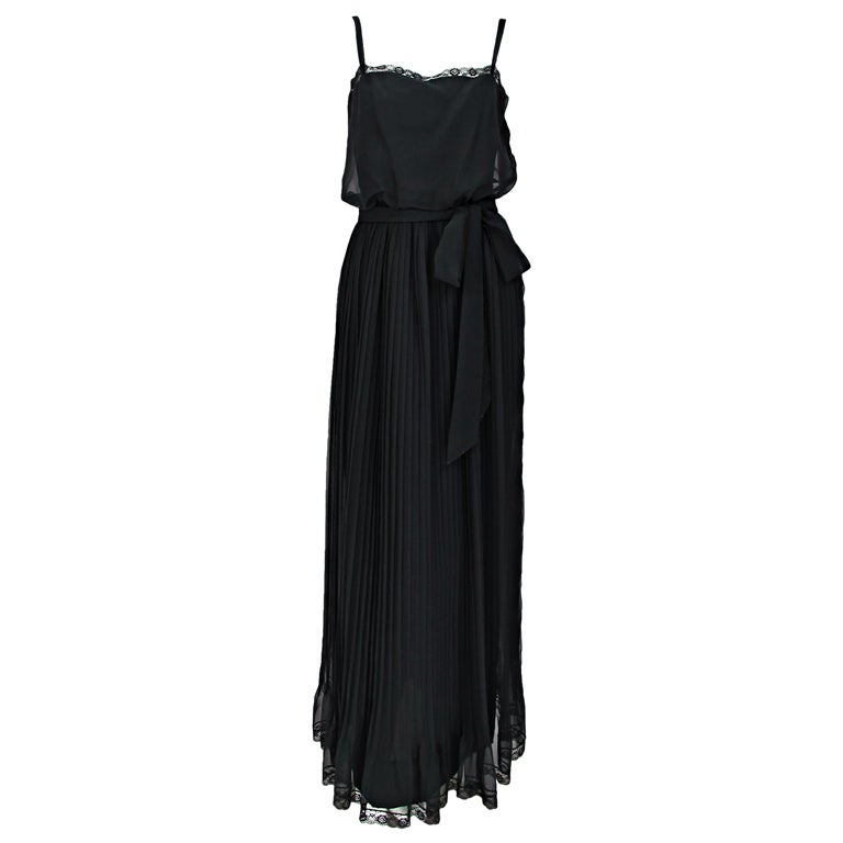 Adele Simpson black chiffon pleated maxi dress