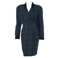 1980s Thierry Mugler black watch plaid wrap dress 4