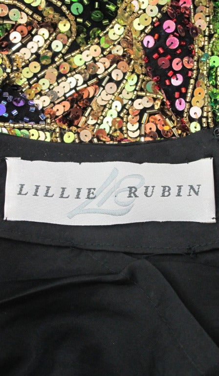 1980s Lillie Rubin sequin encrusted beaded fringe cocktail dress 3