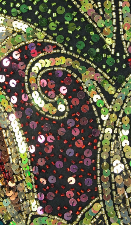 1980s Lillie Rubin sequin encrusted beaded fringe cocktail dress 2