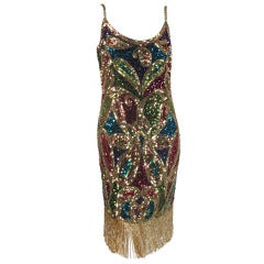 1980s Lillie Rubin sequin encrusted beaded fringe cocktail dress