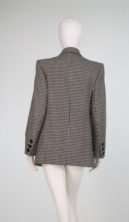 1990s Yves St Laurent cashmere patch pocket blazer in houndstooth check 1