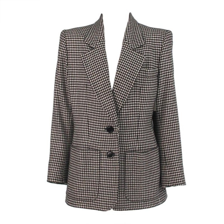 1990s Yves St Laurent cashmere patch pocket blazer in houndstooth check