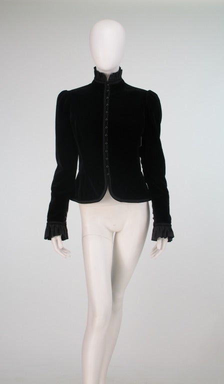 1970s Yves St Laurent YSL black velvet poet jacket In Excellent Condition In West Palm Beach, FL