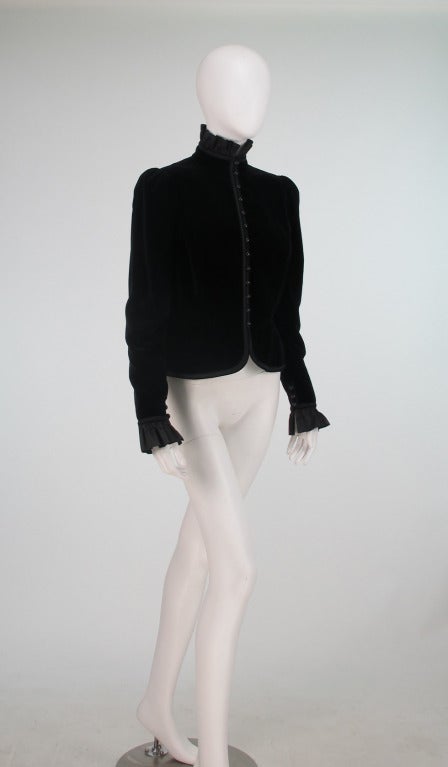 Women's 1970s Yves St Laurent YSL black velvet poet jacket