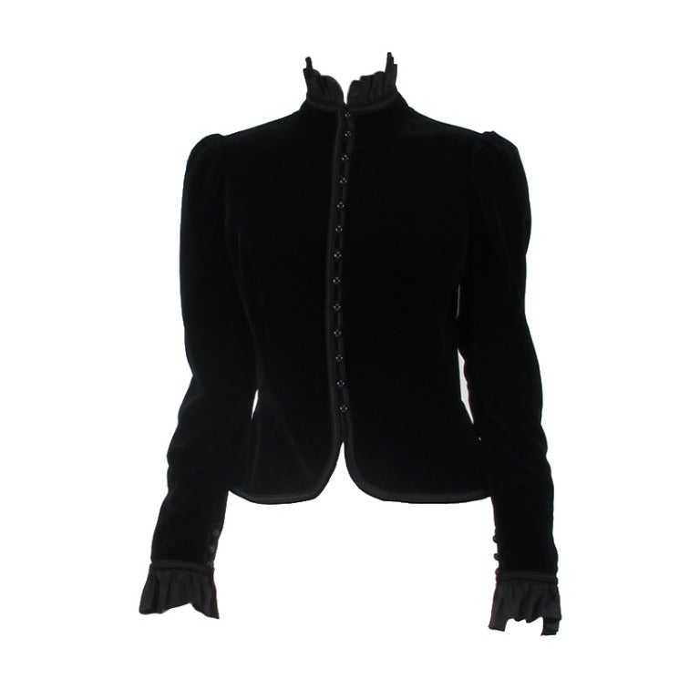 1970s Yves St Laurent YSL black velvet poet jacket