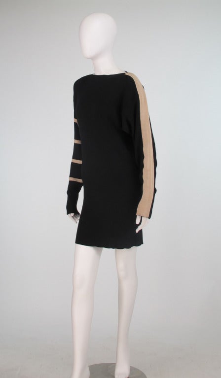 1980s Claude Montana black & tan sweater dress