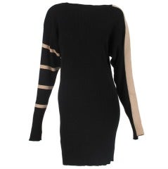 1980s Claude Montana black & tan sweater dress
