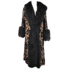 1920s gold cut velvet evening coat with black fox trim 3