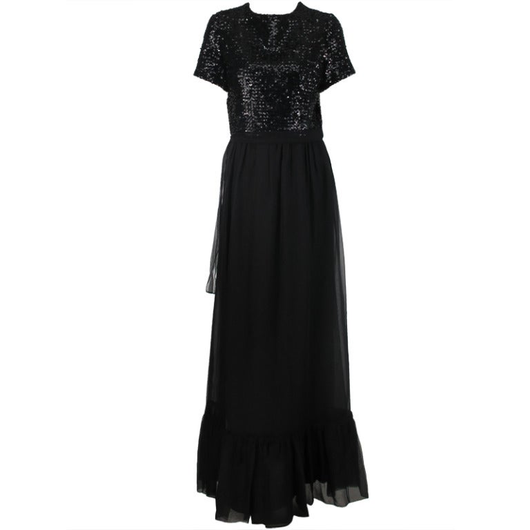 1970s Givenchy sequin & chiffon evening dress
