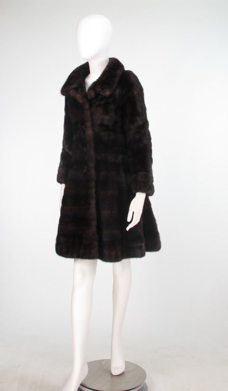 1970s Gunther Jaeckel sleek dark mink mod style coat