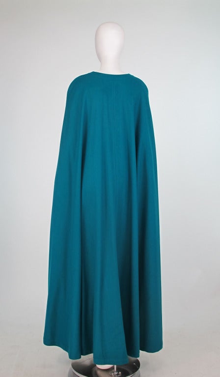 Women's 1970s Yves St Laurent teal wool cape