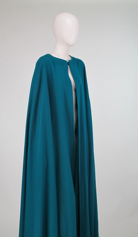 1970s Yves St Laurent teal wool cape 3