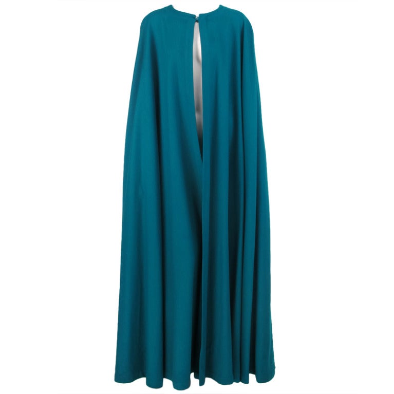 1970s Yves St Laurent teal wool cape at 1stDibs