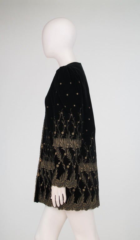 Ungaro gold metallic embroidered black velvet mini coat 1980s 2