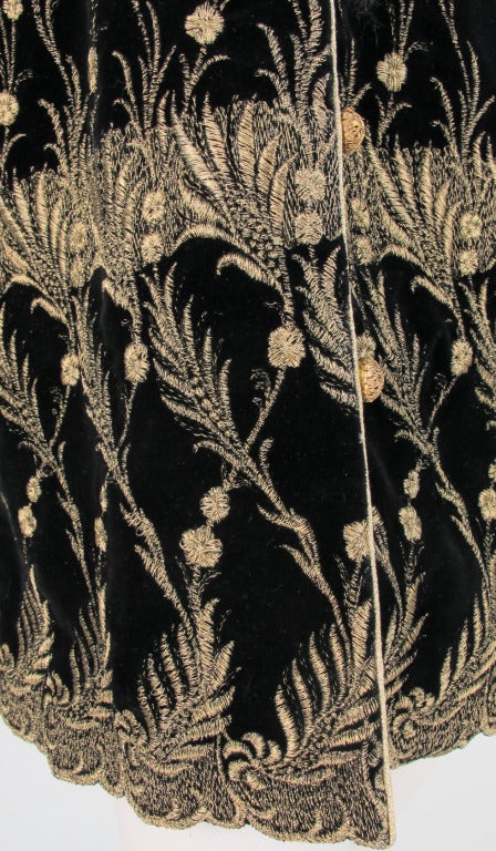 Ungaro gold metallic embroidered black velvet mini coat 1980s 4