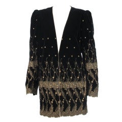 1980s Ungaro gold metallic embroidered black velvet mini coat 3