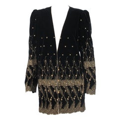 Ungaro gold metallic embroidered black velvet mini coat 1980s