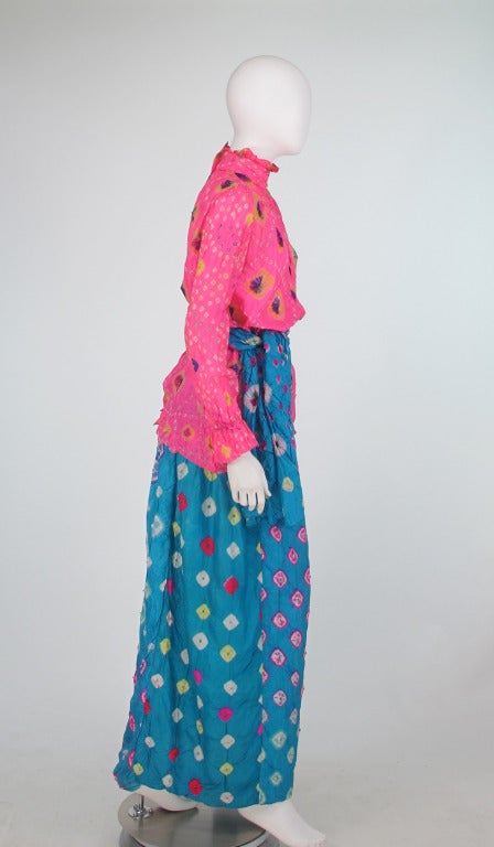 Women's Rare 1960s Adolfo mixed shibori dyed silk skirt & blouse
