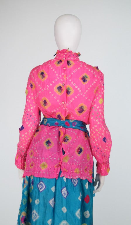 Rare 1960s Adolfo mixed shibori dyed silk skirt & blouse 2
