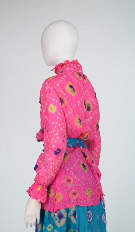 Rare 1960s Adolfo mixed shibori dyed silk skirt & blouse 3