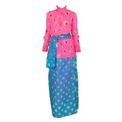 Rare 1960s Adolfo mixed shibori dyed silk skirt & blouse