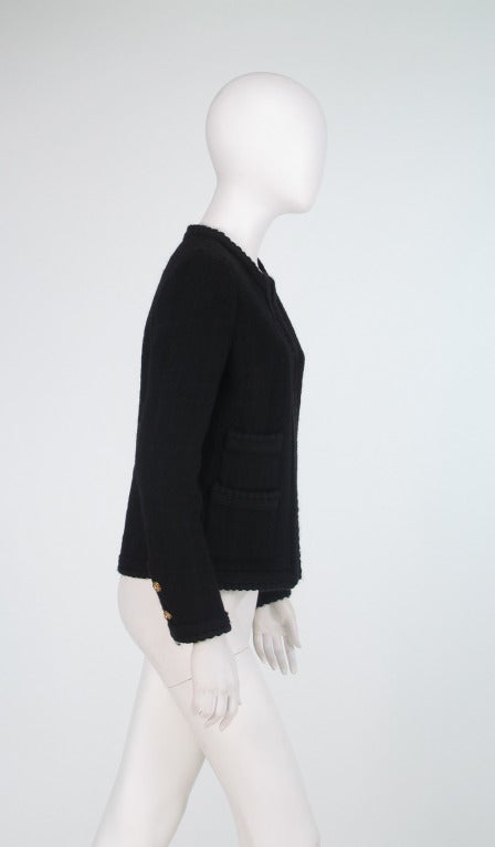 1990s Chanel classic little black boucle jacket In Excellent Condition In West Palm Beach, FL