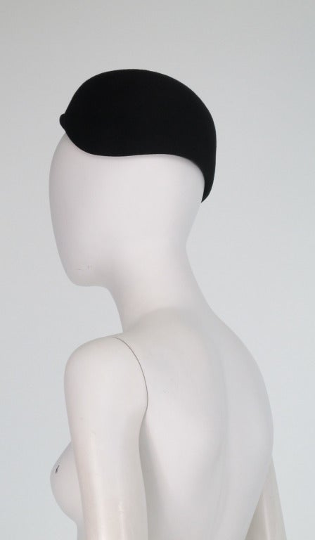 1960s Halston black felt cocktail hat with rhinestone trim 2