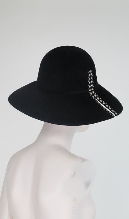 1970s Frank Olive private collection rhinestone slashed wide brim fedora In New Condition In West Palm Beach, FL