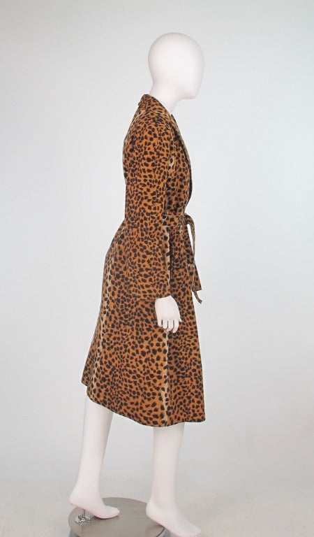Women's 1980s Ultrasuede cheettah fur print trench coat