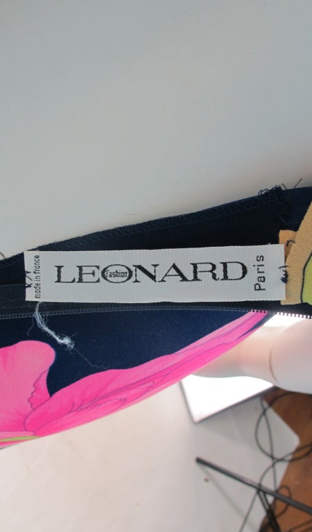 1960s Leonard, Paris sleek silk jersey halter neck tropical frond gown 6