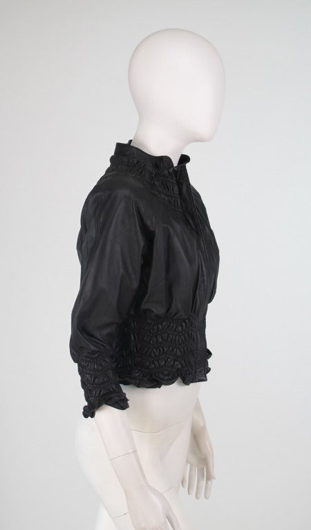 Lloyd Klein shirred lambskin cropped jacket In Excellent Condition In West Palm Beach, FL