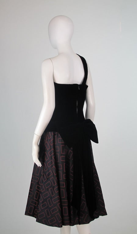 Women's 1980s Tan Giudicelli Couture velvet & silk cocktail dress