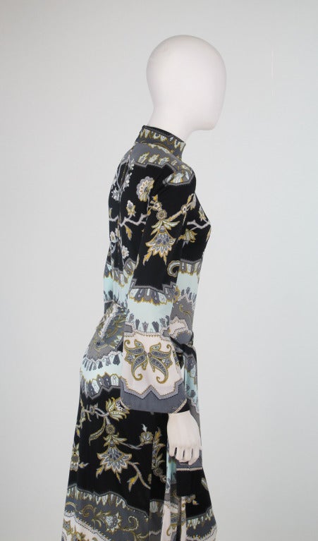 1970s Leonard, Paris bell sleeve hip wrap column gown in jersey 2