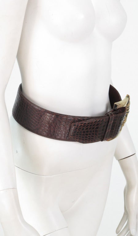 1990s  Barry KIESELSTEIN-CORD wide sterling silver buckle alligator belt In Excellent Condition In West Palm Beach, FL