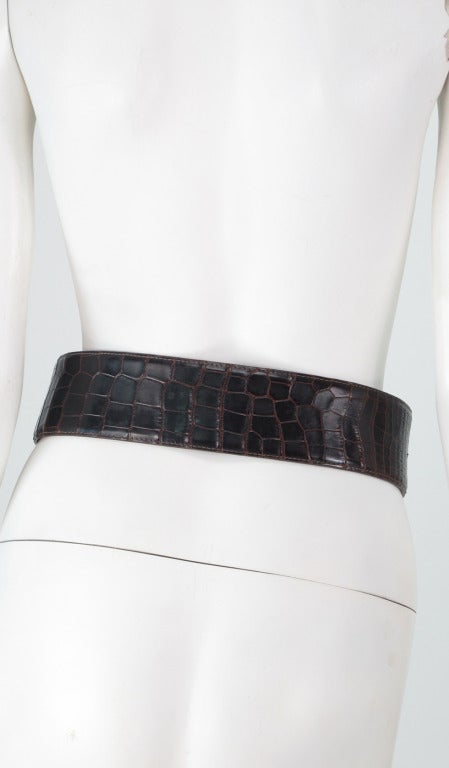 Women's 1990s  Barry KIESELSTEIN-CORD wide sterling silver buckle alligator belt