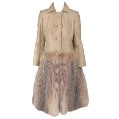Retro 1960s Travilla champagne lynx fur coat ensemble Mrs Nat King Cole