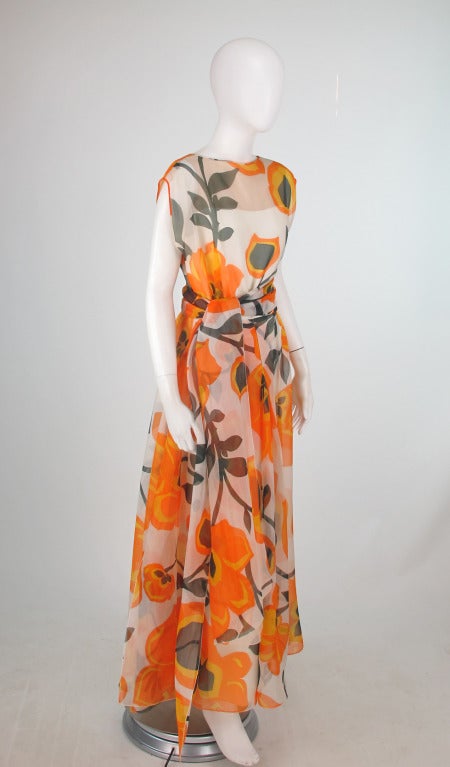 1960s Helen Rose silk organza floral gown In Excellent Condition In West Palm Beach, FL