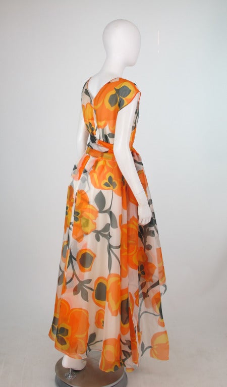 1960s Helen Rose silk organza floral gown 1