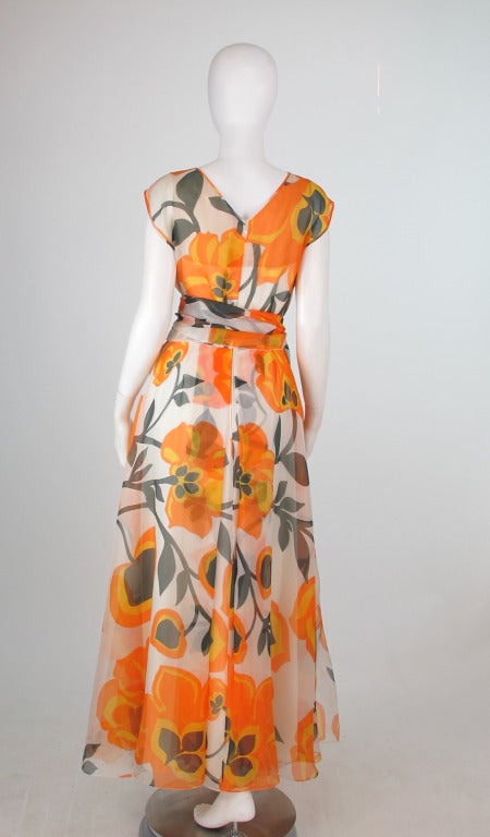 1960s Helen Rose silk organza floral gown 2