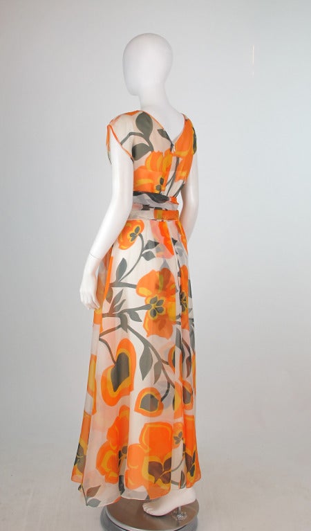 1960s Helen Rose silk organza floral gown 3