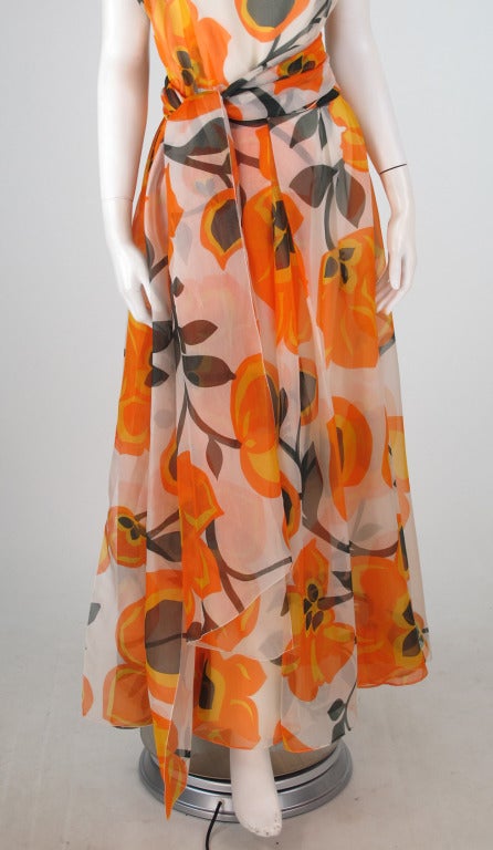 1960s Helen Rose silk organza floral gown 5