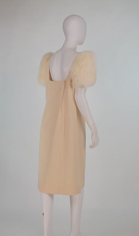 Women's 1980s Victor Costa winter white wool & fox fur dress