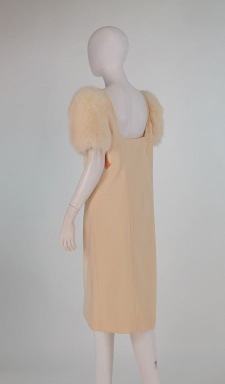 1980s Victor Costa winter white wool & fox fur dress 2