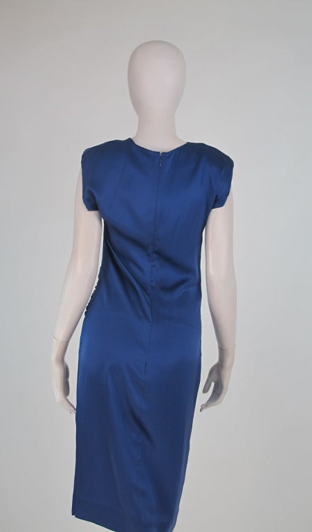 Purple 1990s John Anthony marine blue silk cocktail dress For Sale