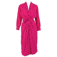 1970s Yves St Laurent hot pink silk dot 1940s inspired dress