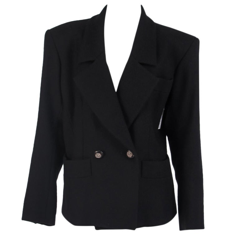 1990s Yves St Laurent YSL black wool double breasted jacket at 1stdibs